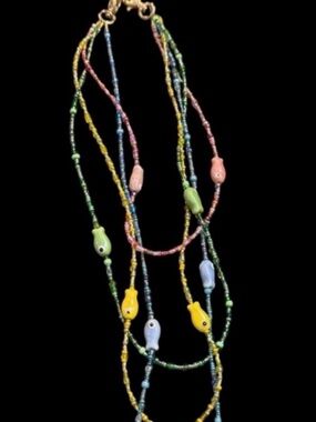 Four Tier Long Beaded Multicolor Fish Necklace.